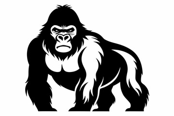 gorilla silhouette line art vector illustration with a white background