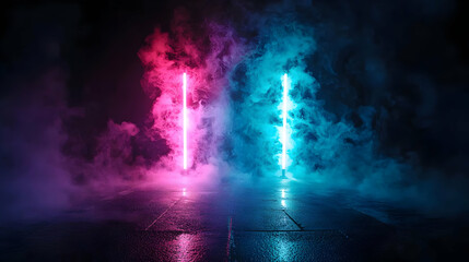Fototapeta premium Neon Lights Pink And Blue Smoke Dark Background