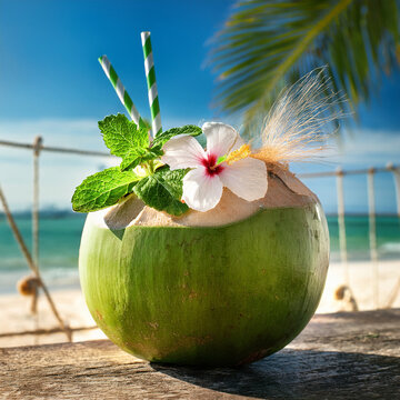 Coco Verde con Hierbas Amaz&oacute;nicas - C&oacute;ctel Refrescante en Coco Joven