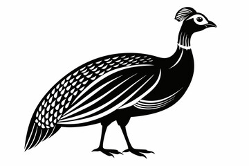 guineafowl silhouette line art vector illustration with a white background