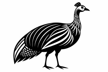 guineafowl silhouette line art vector illustration with a white background