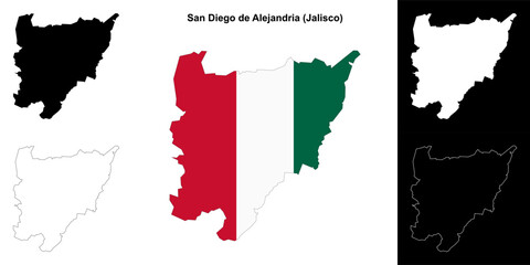 Fototapeta premium San Diego de Alejandria municipality (Jalisco) outline map set