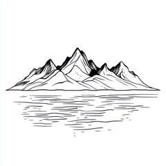 Minimalist tattoo design of a mountain landscape, clean one-line drawing, black vector-style lines, isolated on white background