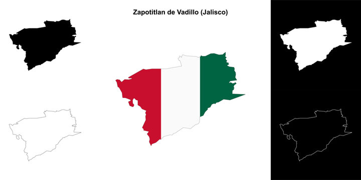 Zapotitlan de Vadillo municipality (Jalisco) outline map set