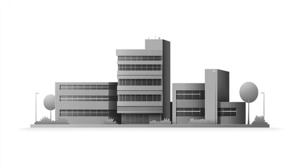Naklejka premium Grey city buildings, landscaping, urban scene, architecture illustration