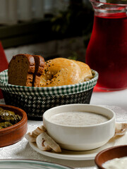 Mushroom soup bowl and bread