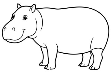 hippopotamus silhouette line art vector illustration with a white background