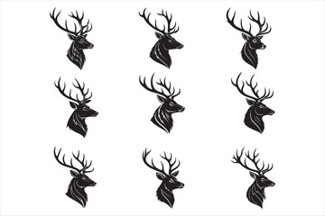 A minimalistic black silhouette of a deers head.