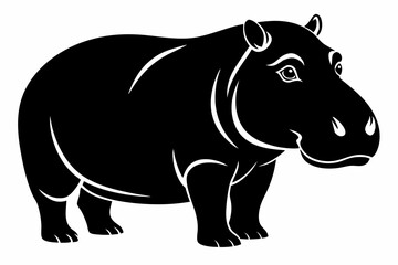 hippopotamus silhouette line art vector illustration with a white background