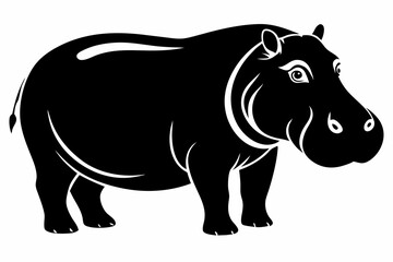 hippopotamus silhouette line art vector illustration with a white background
