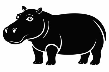 hippopotamus silhouette line art vector illustration with a white background