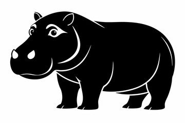 hippopotamus silhouette line art vector illustration with a white background