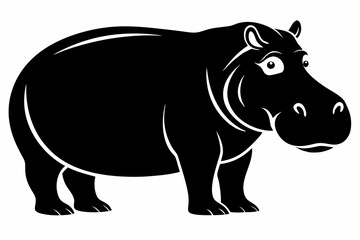 hippopotamus silhouette line art vector illustration with a white background