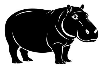 hippopotamus silhouette line art vector illustration with a white background