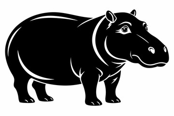 hippopotamus silhouette line art vector illustration with a white background