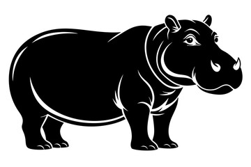 hippopotamus silhouette line art vector illustration with a white background