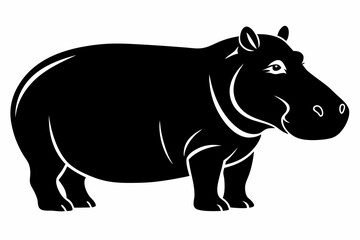 hippopotamus silhouette line art vector illustration with a white background