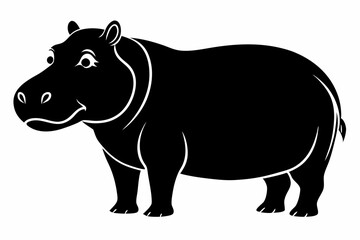 hippopotamus silhouette line art vector illustration with a white background