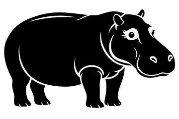 hippopotamus silhouette line art vector illustration with a white background