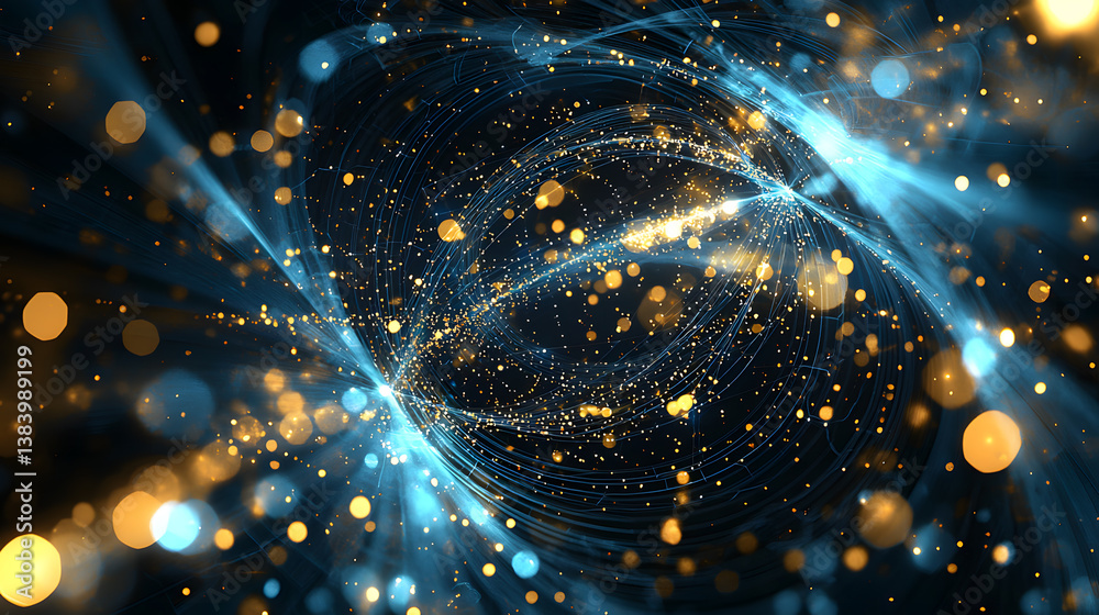 Poster dynamic data flow and glowing particles in motion a futuristic virtual space visualization