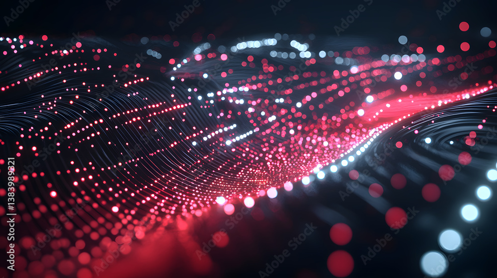 Poster dynamic digital particle flow abstract technology environment stunning visuals illuminating data rep
