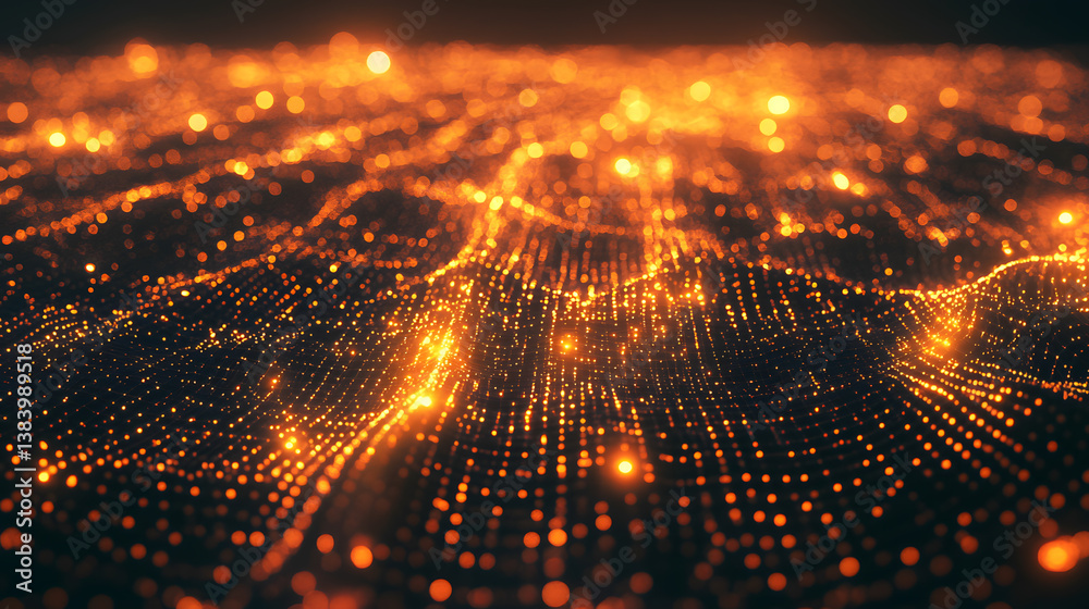 Poster dynamic data flow and glowing digital particles virtual space abstract visualization cyber environme
