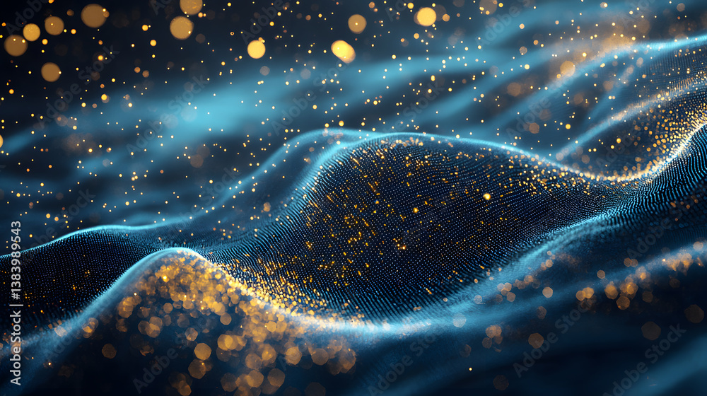 Poster glowing digital particles create abstract data flow in a virtual environment technology art illumina