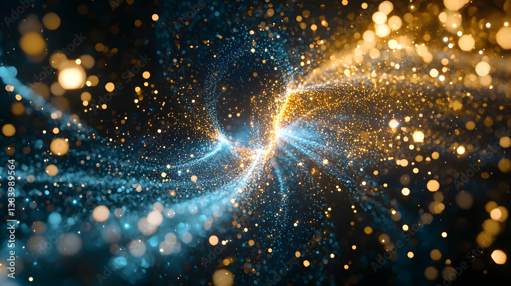 Poster dynamic abstract data flow with glowing digital particles virtual space animation ethereal environme