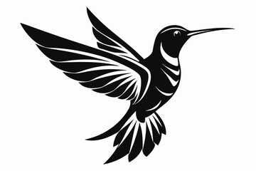 hummingbird silhouette line art vector illustration with a white background