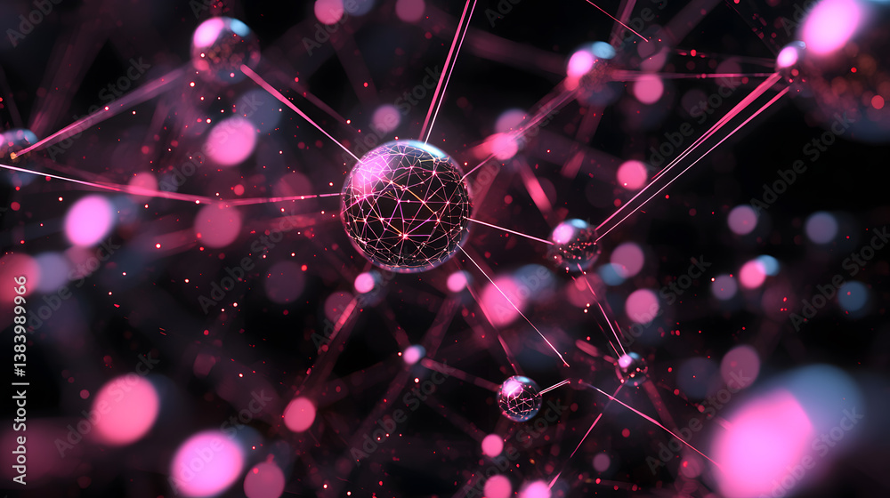 Poster dynamic abstract data flow with glowing digital particles in a tech environment
