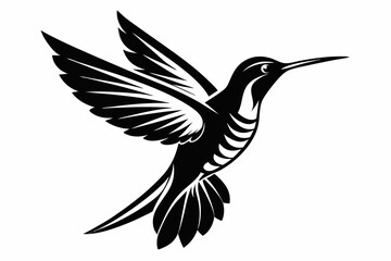 hummingbird silhouette line art vector illustration with a white background