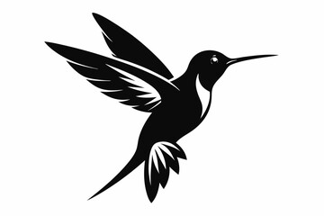 hummingbird silhouette line art vector illustration with a white background