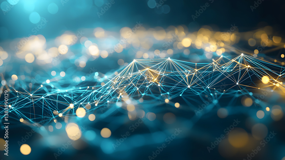 Poster exploring ai-powered neural networks smart flows in digital technology virtual space data visualizat