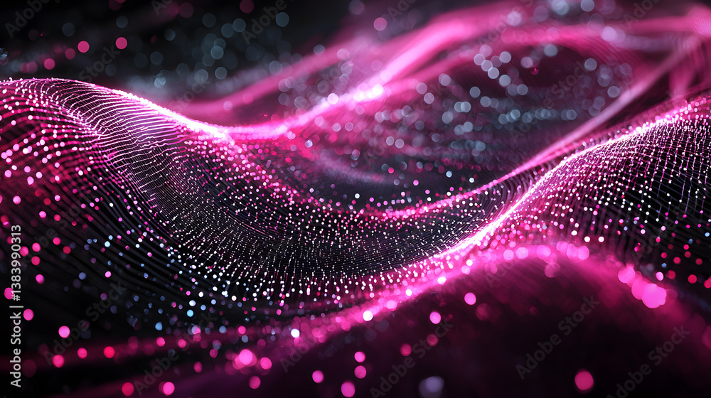Poster dynamic waves of neural network data abstract visualization digital art illuminated environment clos