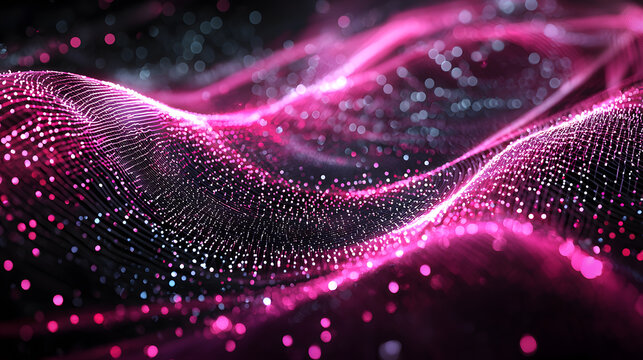 Dynamic waves of neural network data abstract visualization digital art illuminated environment close-up viewpoint