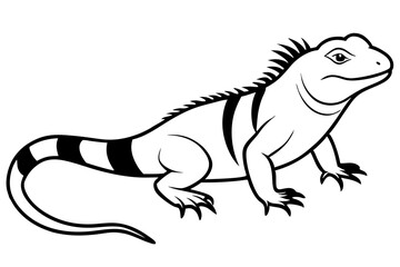 iguana silhouette line art vector illustration with a white background
