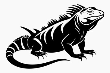 iguana silhouette line art vector illustration with a white background