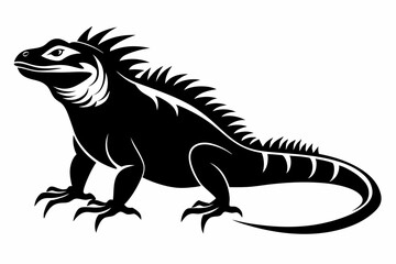 iguana silhouette line art vector illustration with a white background