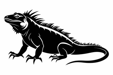 iguana silhouette line art vector illustration with a white background