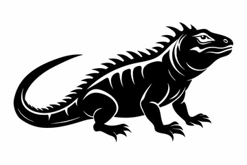 iguana silhouette line art vector illustration with a white background