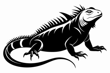 iguana silhouette line art vector illustration with a white background