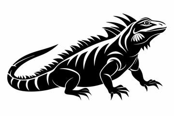 iguana silhouette line art vector illustration with a white background