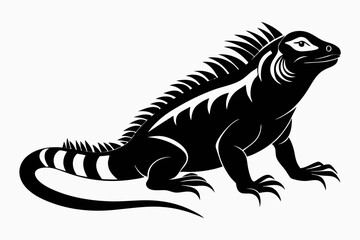 iguana silhouette line art vector illustration with a white background