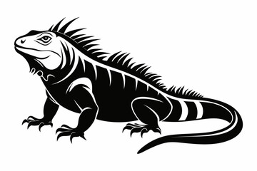 iguana silhouette line art vector illustration with a white background
