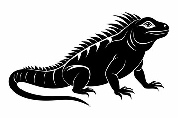 iguana silhouette line art vector illustration with a white background
