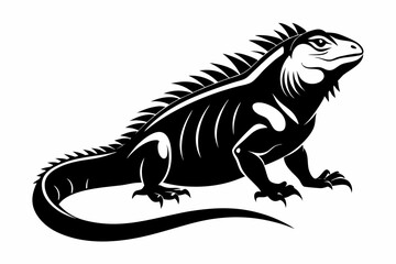 iguana silhouette line art vector illustration with a white background
