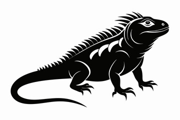 iguana silhouette line art vector illustration with a white background