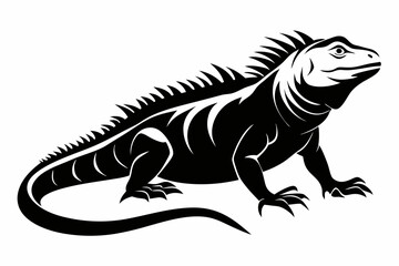 iguana silhouette line art vector illustration with a white background