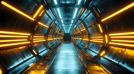Augmented reality visualized in a futuristic tunnel digital art sci-fi environment immersive experience