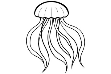 jellyfish silhouette line art vector illustration with a white background